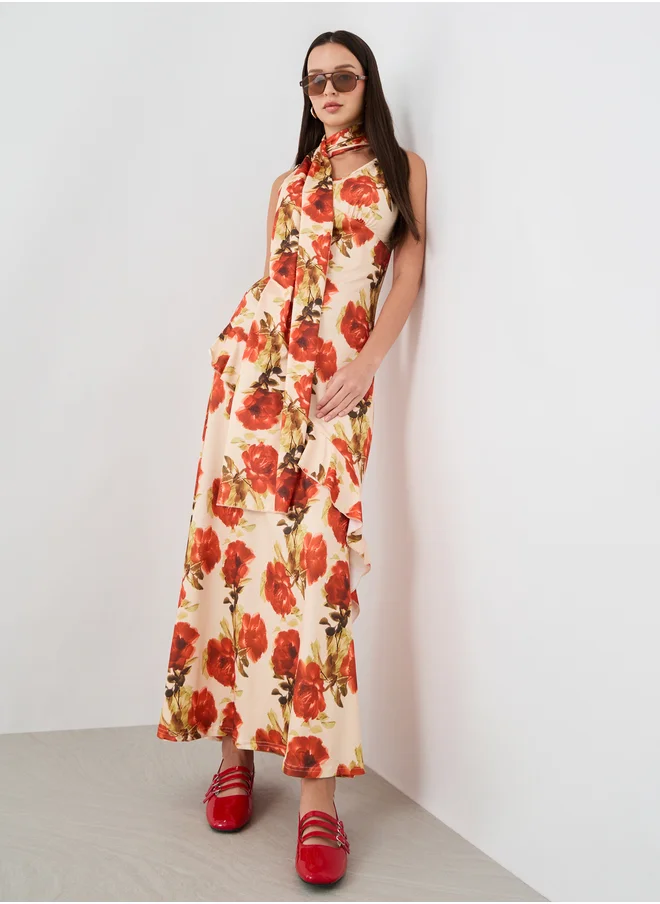 ستايلي Floral Print V-Neck Strappy Maxi Dress
