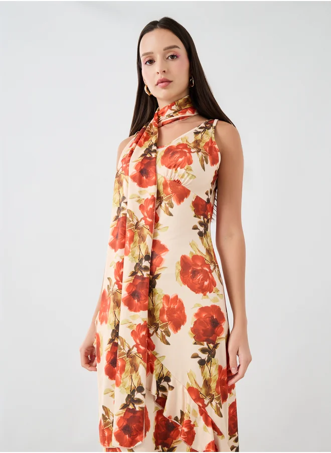 ستايلي Floral Print V-Neck Strappy Maxi Dress