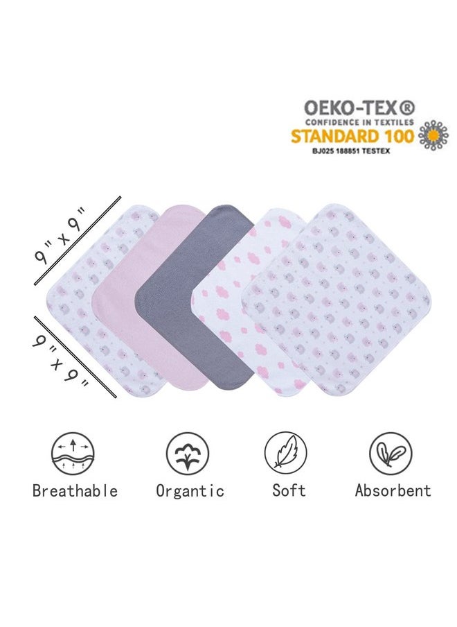 Viviland - Viviland Baby Towels and Washcloths, Soft Absorbent Pink Baby Bath Towel Set, Elephant Hooded Towels with 5 Infant Face Washcloths (6 Pieces) - Image 1