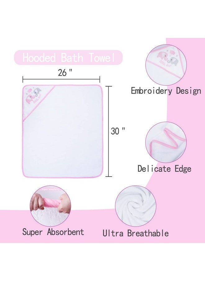 Viviland - Viviland Baby Towels and Washcloths, Soft Absorbent Pink Baby Bath Towel Set, Elephant Hooded Towels with 5 Infant Face Washcloths (6 Pieces) - Image 1
