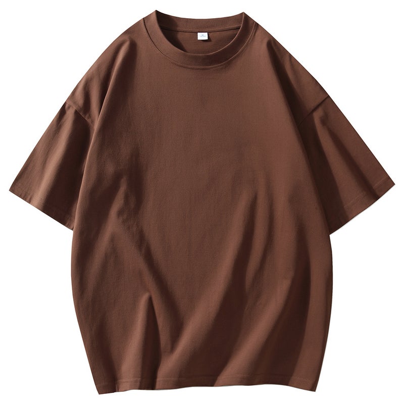 24 pieces 190g wide loose shoulder round neck small neckline short sleeve T-shirt custom logo solid color bottoming shirt in stock wholesale - Image 1