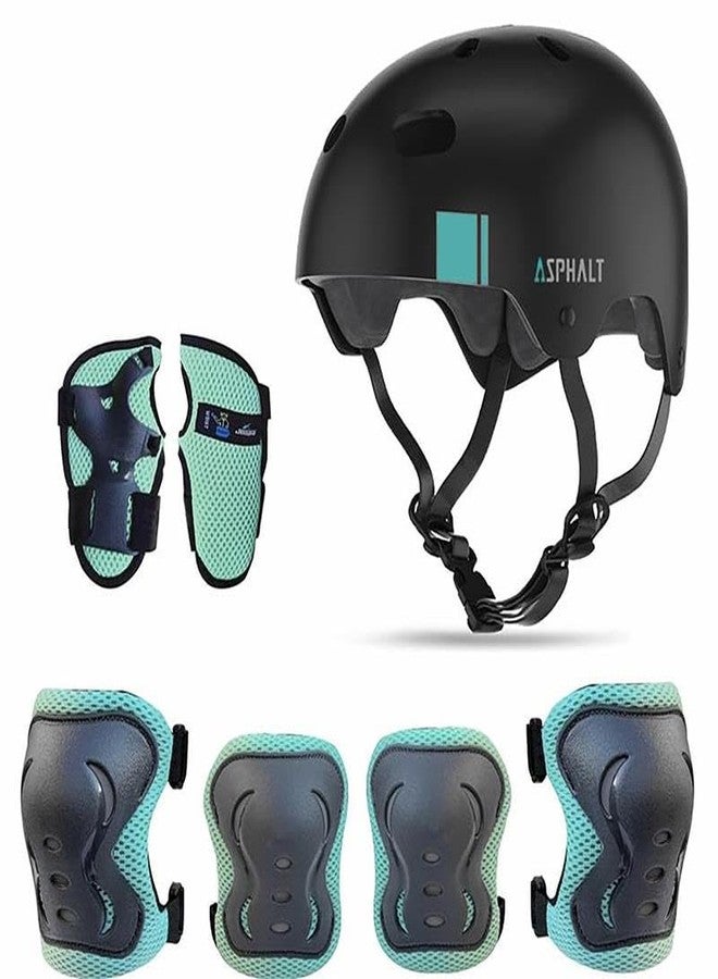 Jaspo Sx 4 Ultra Protective Set for Skating, Cycling Helmet Set with Knee Pads Elbow Pads Wrist Guards, Adjustable Helmet, Protective Gear Set for Bicycle Roller Skating Skateboarding (L, Color-Cyan) - Image 1