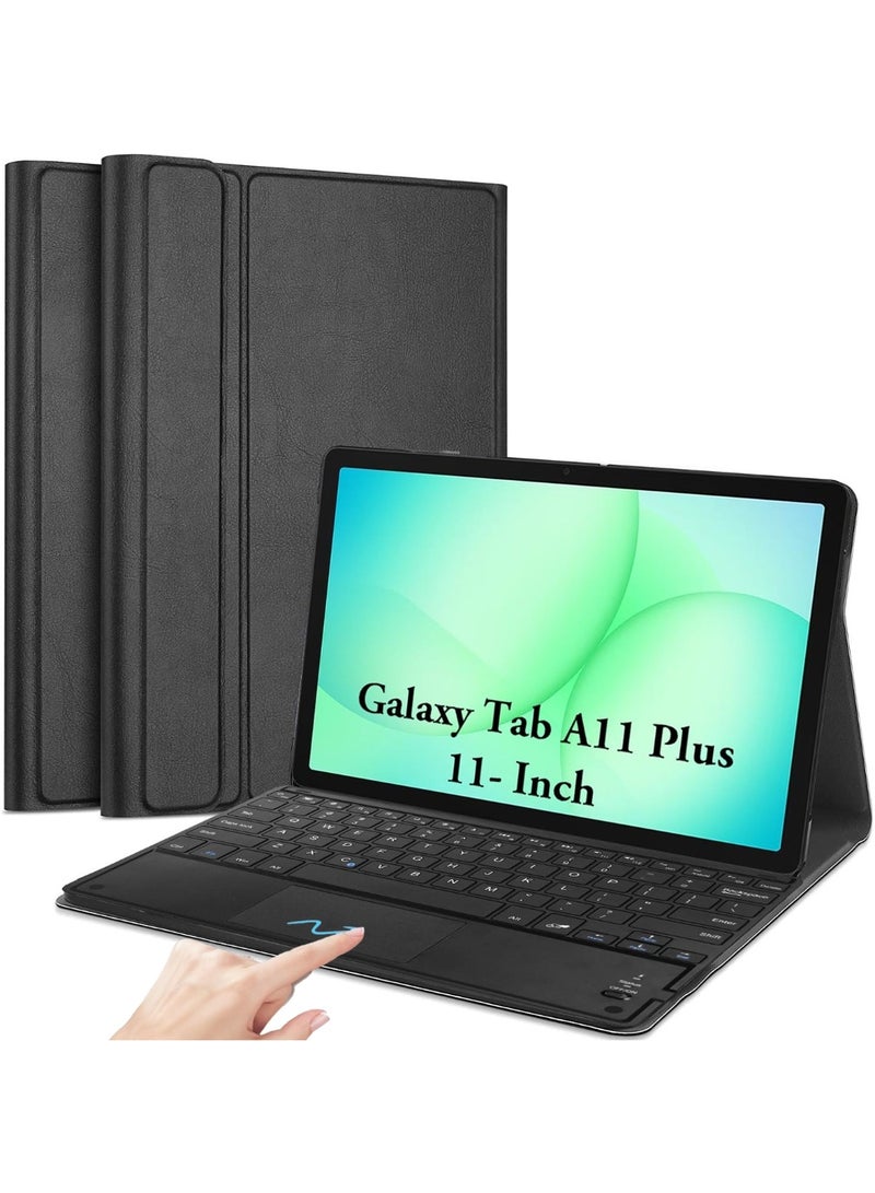 حافظة لوحة مفاتيح مع لوحة لمس لجهاز سامسونج تاب A11 بلس مع حامل قلم مدمج باللون الأسود - Image 1
