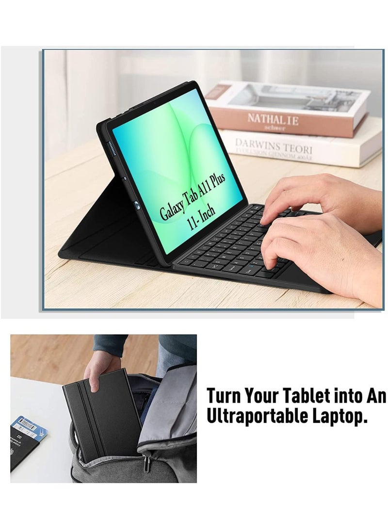 حافظة لوحة مفاتيح مع لوحة لمس لجهاز سامسونج تاب A11 بلس مع حامل قلم مدمج باللون الأسود - Image 5