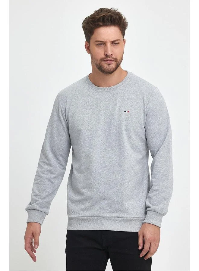 Mmetalic  Men's Grey Crew Neck Regular Fit Sweatshirt with Embroidered Details for Men | Best Price UAE