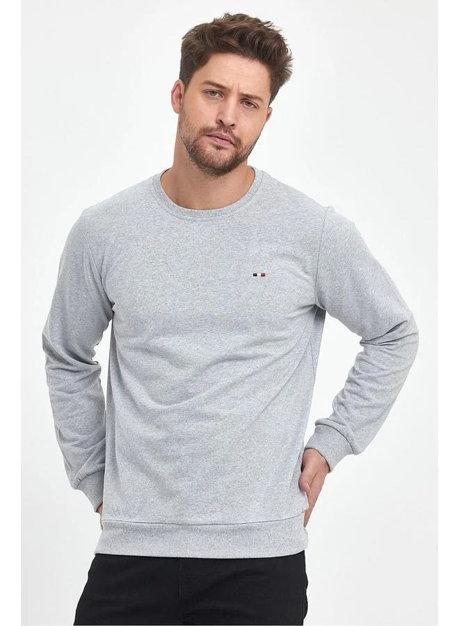 Mmetalic  Men's Grey Crew Neck Regular Fit Sweatshirt with Embroidered Details for Men | Best Price UAE