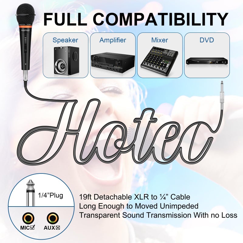 HOTEC Premium Wired Vocal Dynamic Handheld Microphones - Includes 19ft Detachable XLR Cable and ON/Off Switch - 2 Pack, Metal Black - Image 4