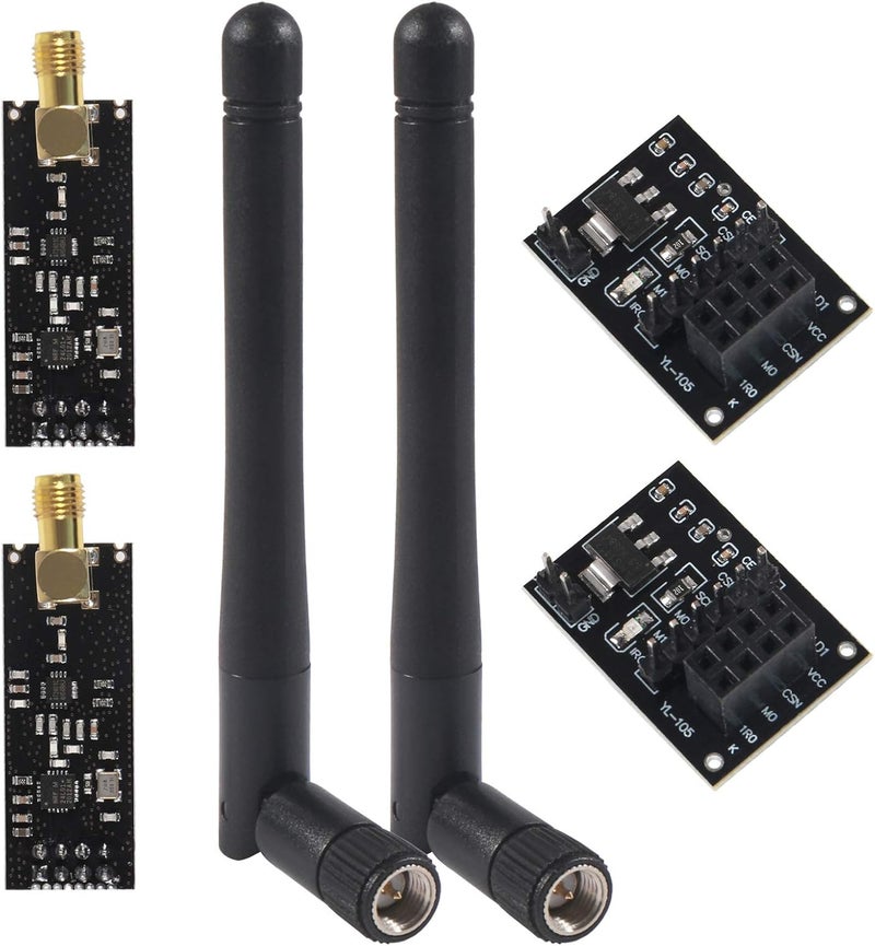 Atnsinc 2Pcs NRF24L01+PA+LNA RF Wireless Transceiver Module with SMA Antenna 2.4G 1100m & Wireless Module with Breakout Adapter On-Board 3.3V Regulator - Image 1