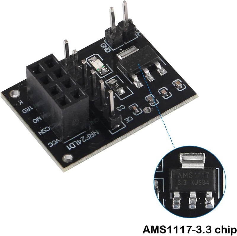 Atnsinc 2Pcs NRF24L01+PA+LNA RF Wireless Transceiver Module with SMA Antenna 2.4G 1100m & Wireless Module with Breakout Adapter On-Board 3.3V Regulator - Image 5