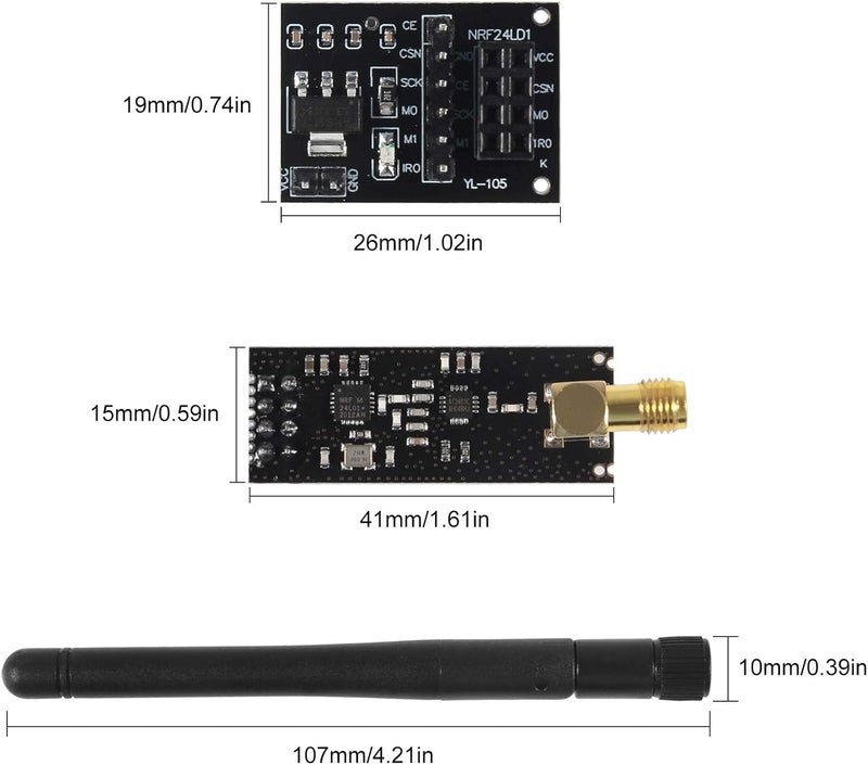 Atnsinc 2Pcs NRF24L01+PA+LNA RF Wireless Transceiver Module with SMA Antenna 2.4G 1100m & Wireless Module with Breakout Adapter On-Board 3.3V Regulator - Image 2