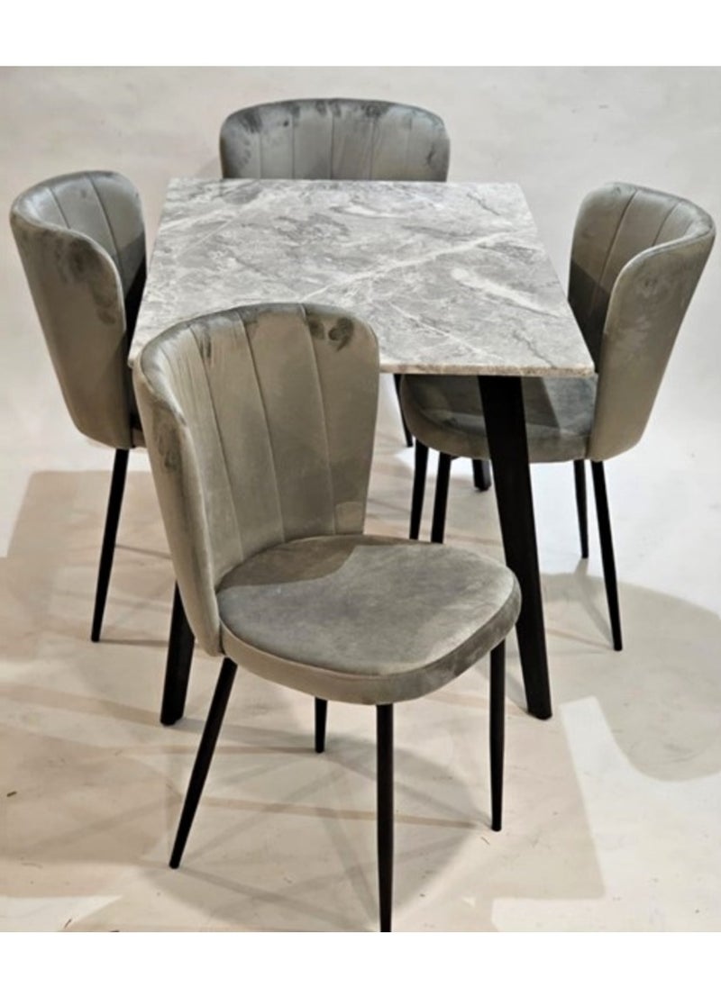 ماركة غير محددة - طاولة طعام مستطيلة حديثة من الرخام مع طقم 4 كراسي - Image 1