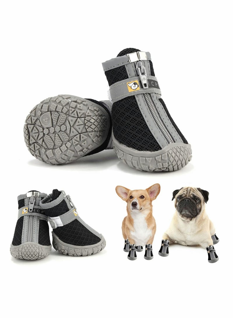 SYOSI Dog Shoes, 4 Pcs Size 5 Anti-Slip Breathable Waterproof Dog Booties, Boot Paw Protector for Small Dog, Dog Hiking Shoes with Reflective Adjustable Strap Zipper, Puppy Shoe for Hot Pavement Winter Snow  - Image 1