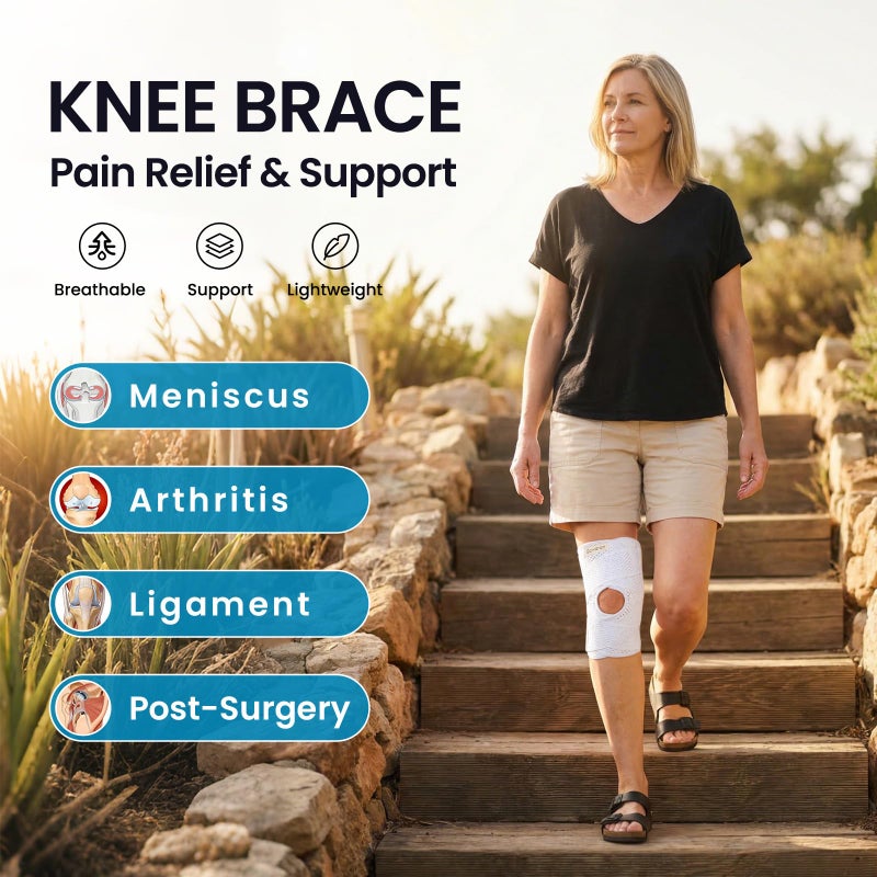 Galvaran Knee Brace with Side Stabilizers for Meniscal Tear Knee Pain ACL MCL Arthritis Injuries Recovery, Breathable Adjustable Knee Support for Men and Women - Image 2