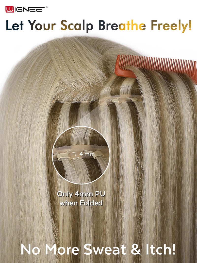 WIGNEE Double Hand Tied OVO Weft Hair Extensions Human Hair 100% Real Remy Hair Beaded Weft Hair Extensions Human Hair Glueless 18 Inch Dirty Blonde Wefts - Image 4