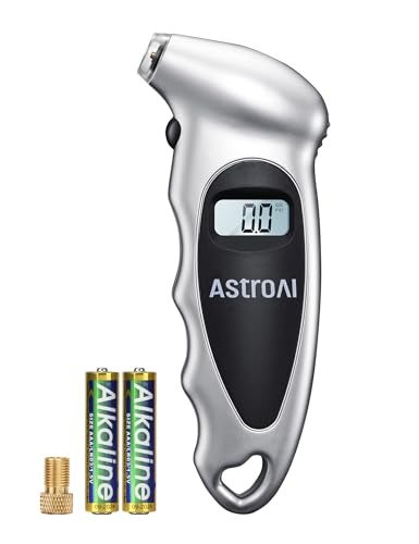 AstroAI Digital Tire Pressure Gauge 0150PSI Accurate in 01 Increments Tire Gauge with Backlit LCD and Presta Valve Adaptor 4 Units of Measurement for Car Truck Bicycle Silver 1Pack - Image 1
