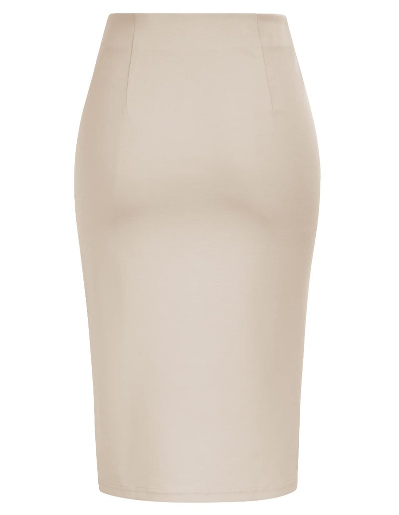 Kate Kasin Women's Business Skirt Bow Tie Knee Length Stretch Bodycon Pencil Skirts with Slit Apricot Small - Image 2