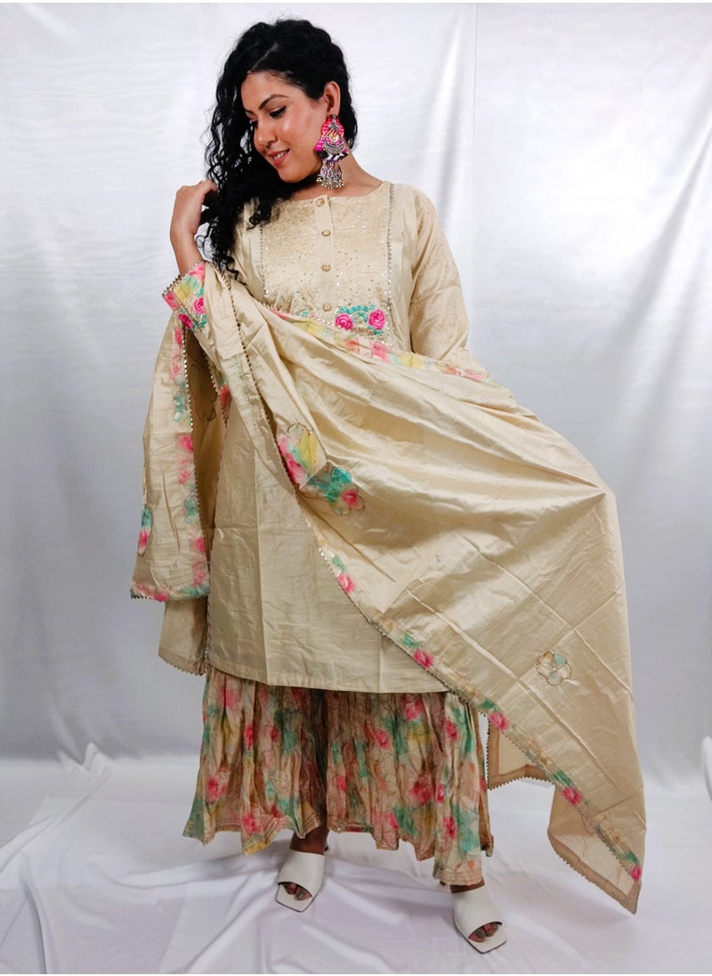 PRIYA’S PANACHE - PRIYA'S PANACHE Designer Premium Silk Fabric Kurta Plazzo Dupatta Set - Festival Traditional Ethnic Indian Partywear For Women - Image 1