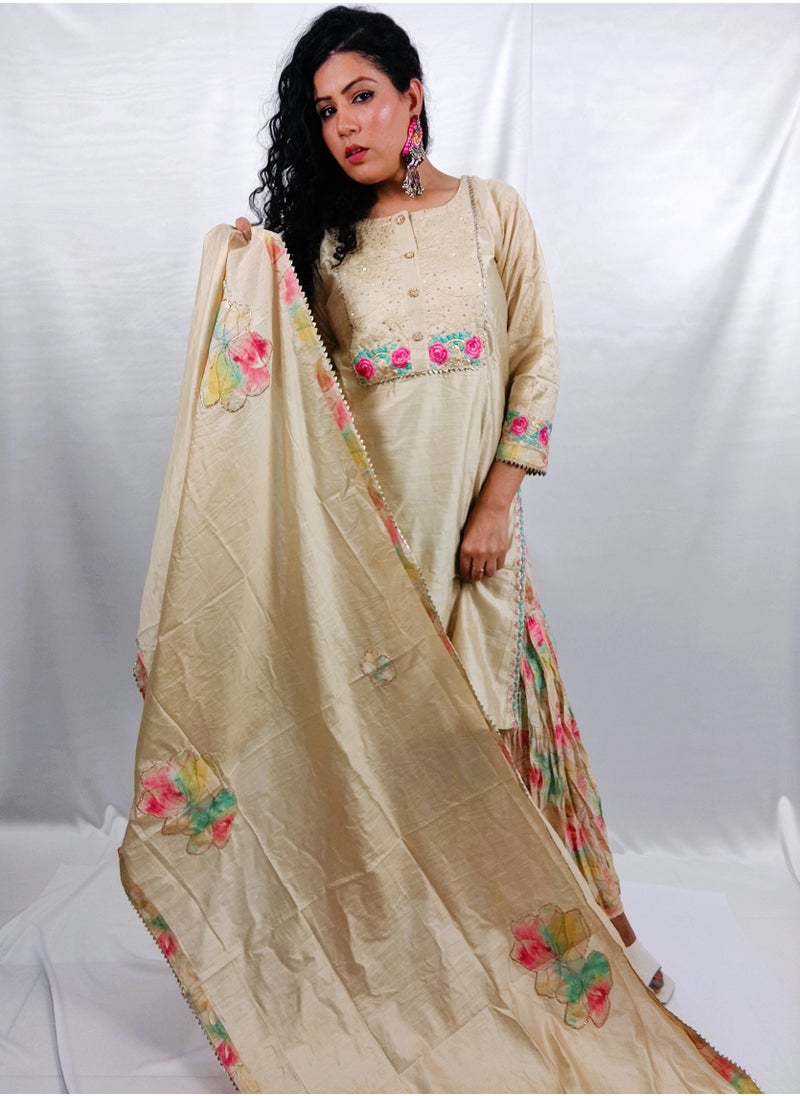 PRIYA’S PANACHE - PRIYA'S PANACHE Designer Premium Silk Fabric Kurta Plazzo Dupatta Set - Festival Traditional Ethnic Indian Partywear For Women - Image 1