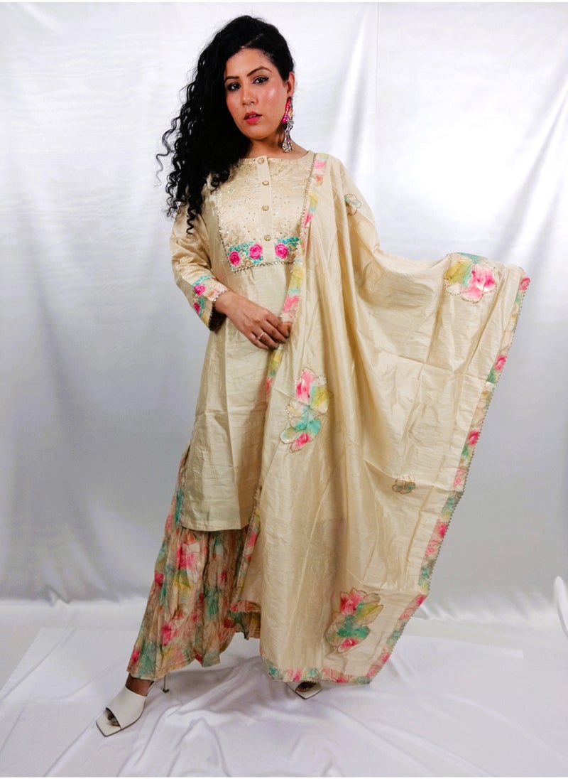 PRIYA’S PANACHE - PRIYA'S PANACHE Designer Premium Silk Fabric Kurta Plazzo Dupatta Set - Festival Traditional Ethnic Indian Partywear For Women - Image 1