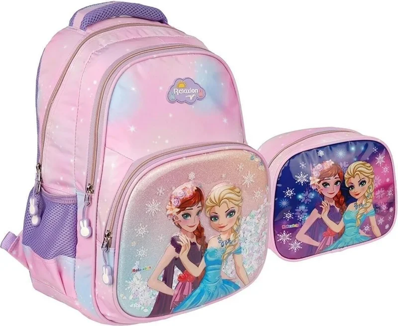 Relaxion Girl's Embossed Figured and Sequined 3-Piece Set Primary School Backpack with Nutrition and Pen Holder RLX1370