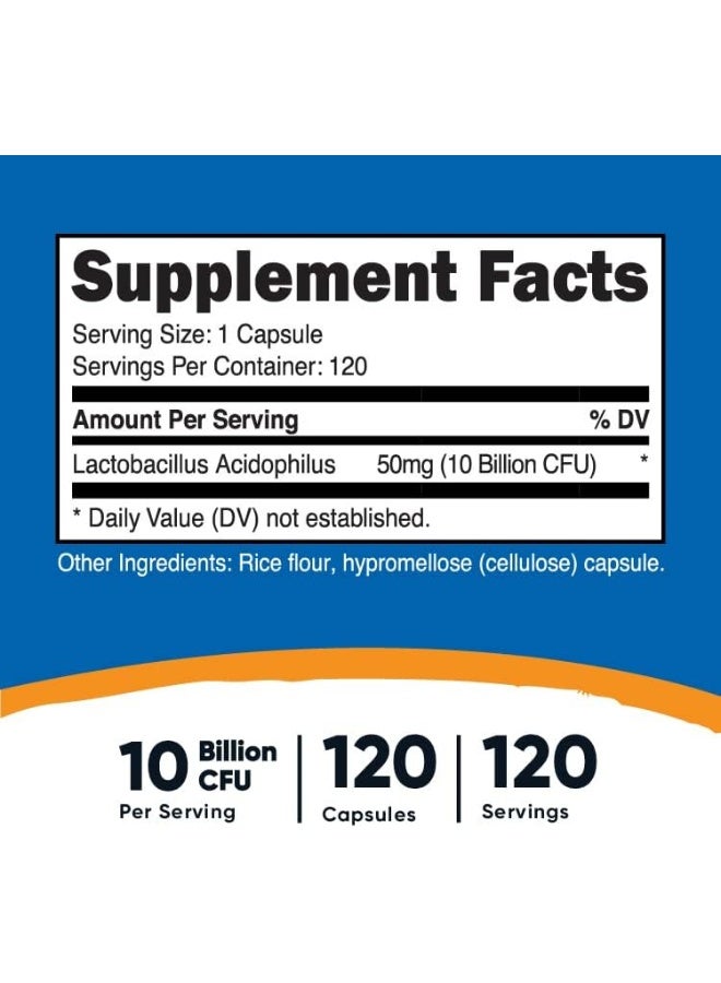 Nutricost Lactobacillus Acidophilus 10 Billion Cfu, 120 Veggie Capsules - Positive Probiotic Balance - Image 2
