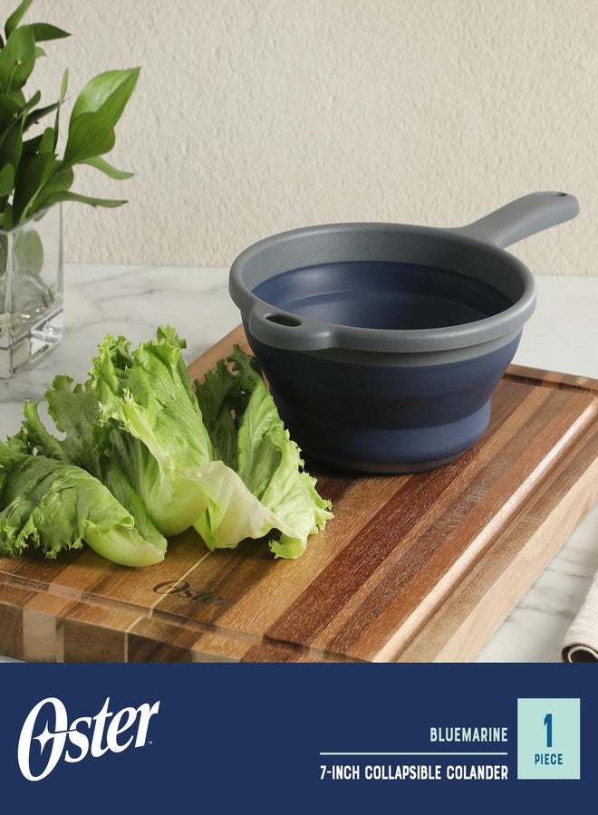 Oster Bluemarine Foldable Handled Strainer – 7-Inch Collapsible Colander for Pasta, Veggies, Fruits, Compact Kitchen Tool, Dishwasher Safe, Blue/Grey - Image 2
