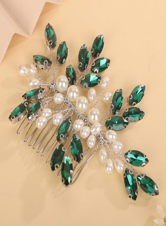 BERYUAN Crystal Rhinestone Hair Comb Rhinestone Pearls Headpiece Teardrop Rhinestone Wedding Hair Accessories for Women (peacock green) - Image 4