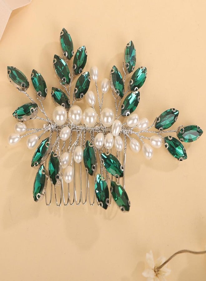 BERYUAN Crystal Rhinestone Hair Comb Rhinestone Pearls Headpiece Teardrop Rhinestone Wedding Hair Accessories for Women (peacock green) - Image 3
