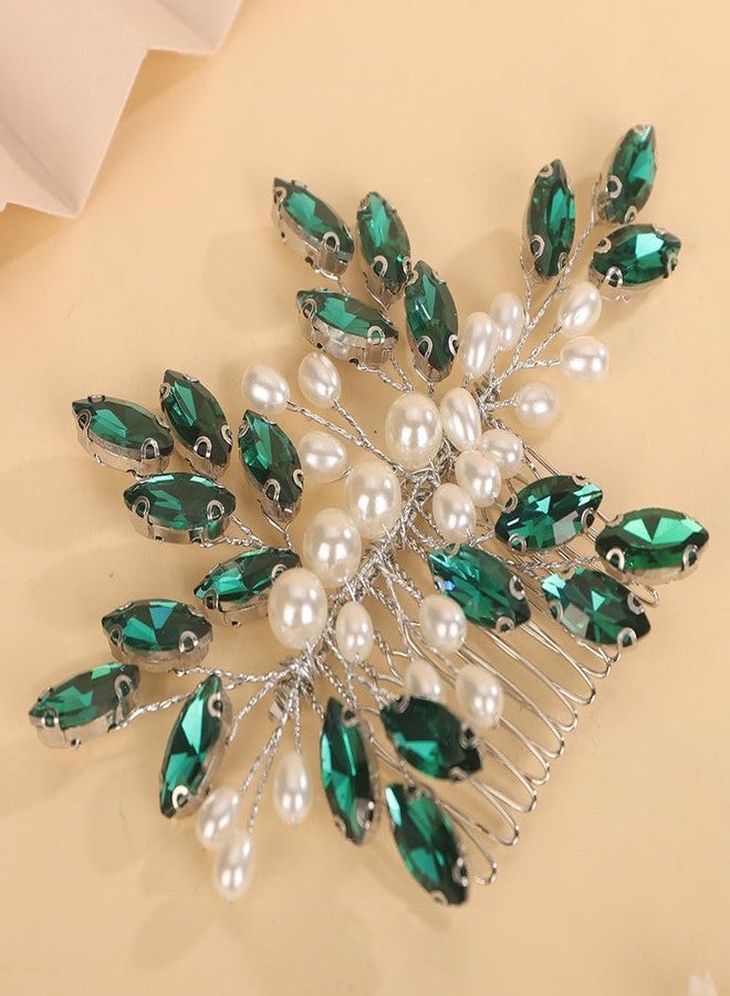 BERYUAN Crystal Rhinestone Hair Comb Rhinestone Pearls Headpiece Teardrop Rhinestone Wedding Hair Accessories for Women (peacock green) - Image 2