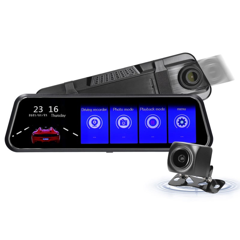 1080P Rear View Dash Cam 9.66 Inch Touchscreen Car DVR Video Recorder Front & Rear Dual Camera Driving Recorder 170° Wide Angle Support Night Vision G-Sensor Loop Recording - Image 1