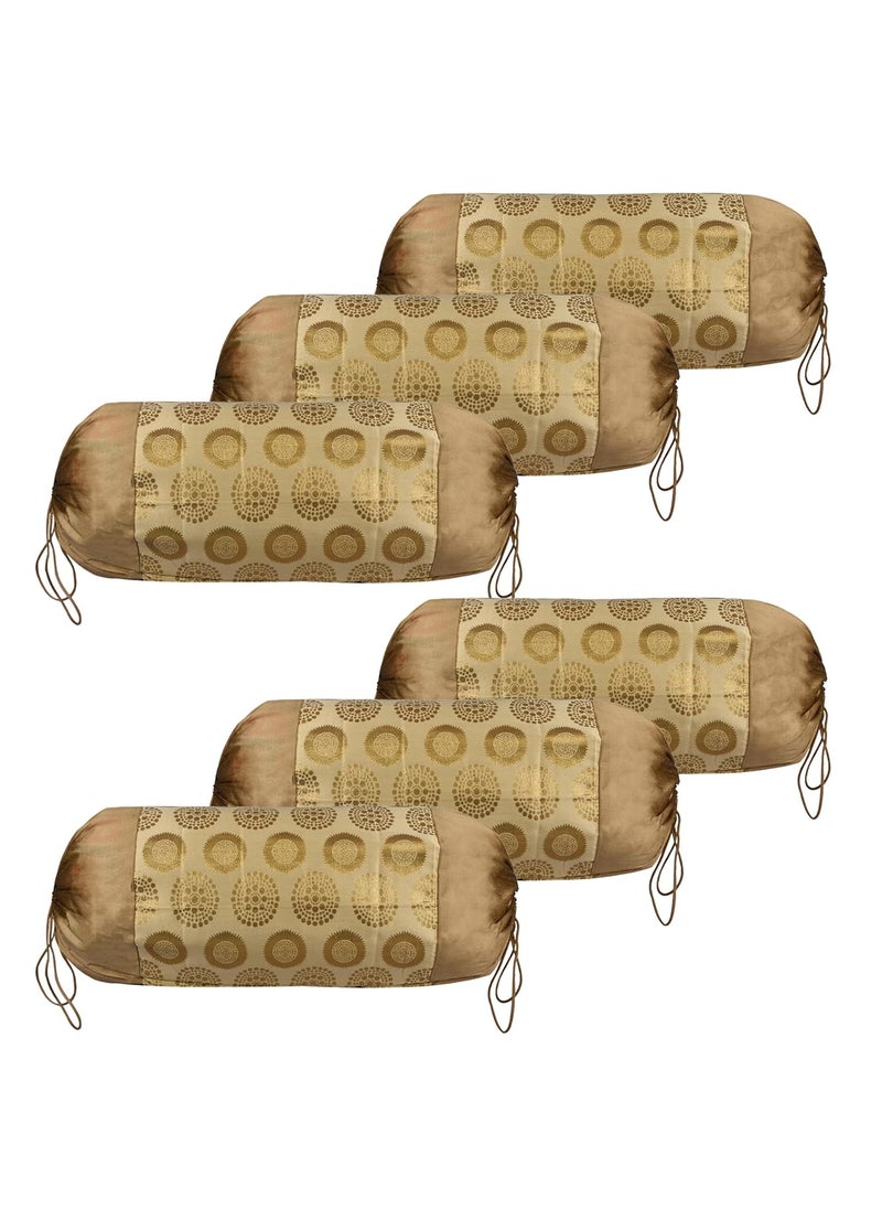 Kuber Industries Kuber Industries Bolster Covers Polyester Bolster Cover Set Diwan Bolster Cover Set Banarasi Gola Masand Cover 16x32 Inch Pack of 6 Golden  - Image 1
