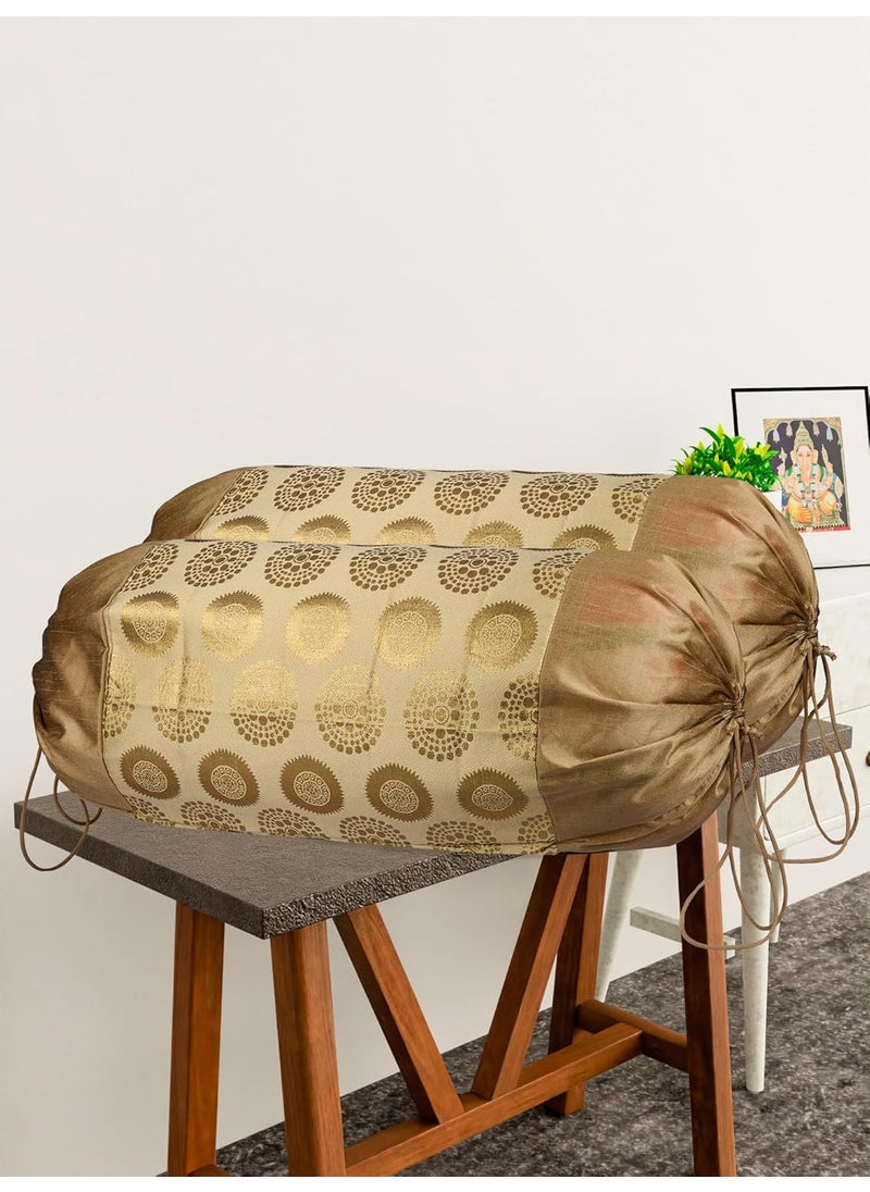 Kuber Industries Kuber Industries Bolster Covers Polyester Bolster Cover Set Diwan Bolster Cover Set Banarasi Gola Masand Cover 16x32 Inch Pack of 6 Golden  - Image 2