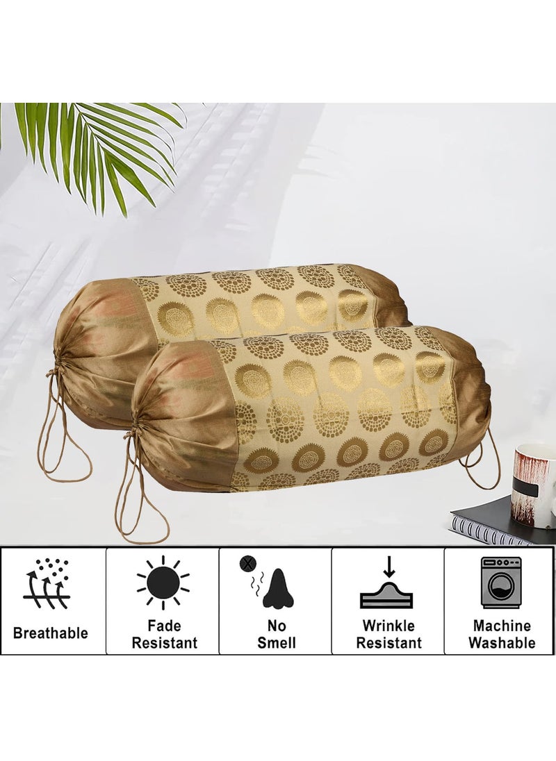 Kuber Industries Kuber Industries Bolster Covers Polyester Bolster Cover Set Diwan Bolster Cover Set Banarasi Gola Masand Cover 16x32 Inch Pack of 6 Golden  - Image 5