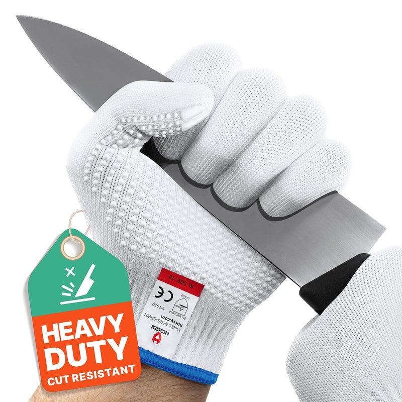 NoCry Heavy Duty Cut Resistant Work Gloves  Durable Level 5 Cutting Gloves with Grip Dots for Chefs Wood Carving Glass Handling