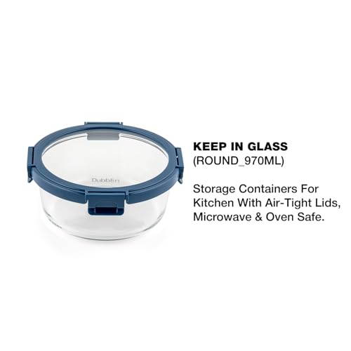 DUBBLIN Keep In Glass Borosilicate Glass Container 970ml - Round, Clear | Oven, Freezer & Microwave Safe Storage Solution (1 Piece) - Image 2
