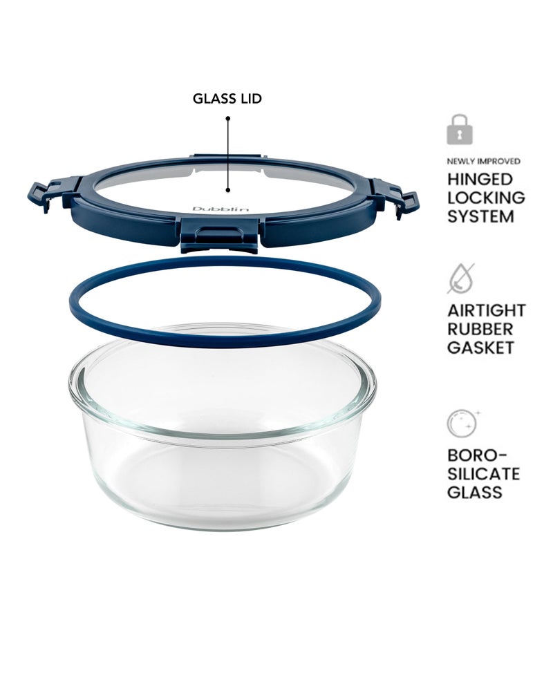DUBBLIN Keep In Glass Borosilicate Glass Container 970ml - Round, Clear | Oven, Freezer & Microwave Safe Storage Solution (1 Piece) - Image 3