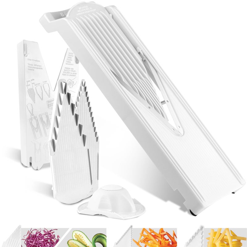Börner Brner Mandoline Slicer V3 Starter Set  VSlicer for 5 Cutting Styles with Fruit Holder  Adjustable Vegetable Slicer for Vegetables  Fruits  Stainless Steel VBlade  Color White