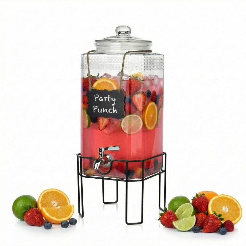 Edycur 2 Gallon Glass Drink Dispenser Drink Dispensers for Parties Beverage Dispenser with Stand and Glass Lid 100 Leakproof Spigot Ideal for Lemonade Juice Laundry Detergent Dispenser - Image 2