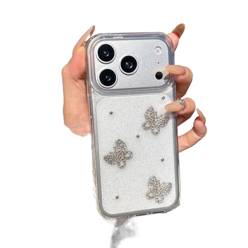 MS غطاء واقي بAcrylic لـ iPhone XS مع حماية من السقوط وفراشة ماسية لامعة مع مقاوم للصدمات مع بودرة لامعة باللون شفاف من الأكريليك - Image 3