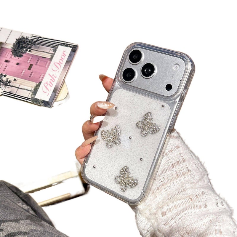 MS غطاء واقي بAcrylic لـ iPhone XS مع حماية من السقوط وفراشة ماسية لامعة مع مقاوم للصدمات مع بودرة لامعة باللون شفاف من الأكريليك - Image 2