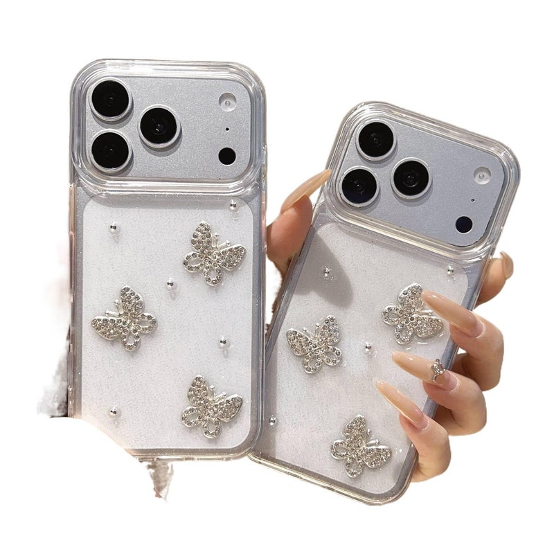 MS غطاء واقي بAcrylic لـ iPhone XS مع حماية من السقوط وفراشة ماسية لامعة مع مقاوم للصدمات مع بودرة لامعة باللون شفاف من الأكريليك - Image 5