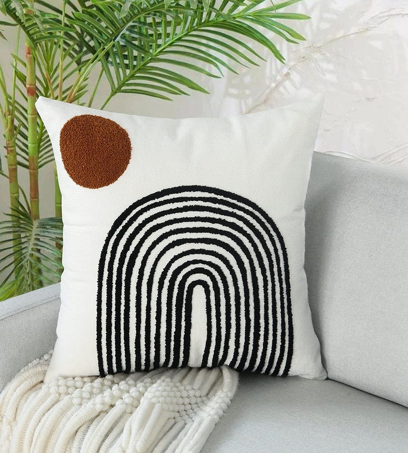 Merrycolor Boho Throw Pillows 18x18 InchesSoft Woven Tufted Pillow Covers SquareAesthetic Sun Pillow Case for Sofa Bedroom Living Room 1 Pcs