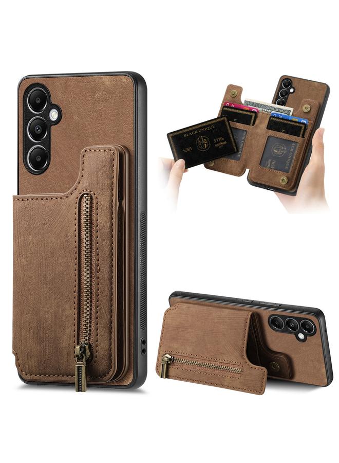 Green Tiger For Samsung Galaxy A25 5G Retro Leather Zipper Wallet Back Phone Case(Brown)