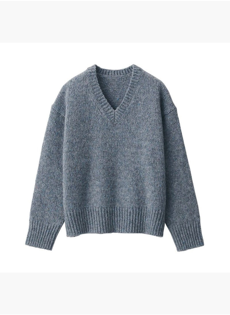 MUJI - Wool Yak Blend Nep Yarn V Neck Sweater - Image 1