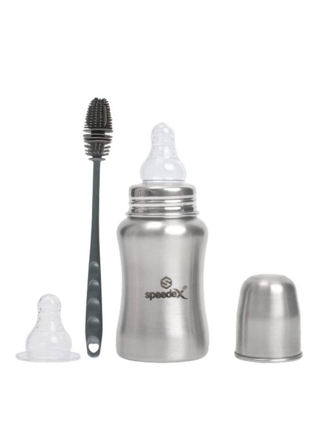 Speedex Stainless Steel Baby Feeding Bottle And Cleaning Brush Combo With Internal Ml Marking (150 Ml 1 Extra Nipple Free) - Image 2