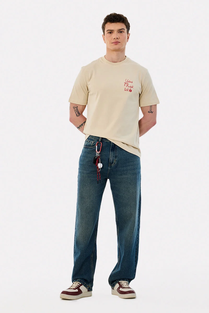 SNITCH Blue Solid Loose Fit Casual Jeans