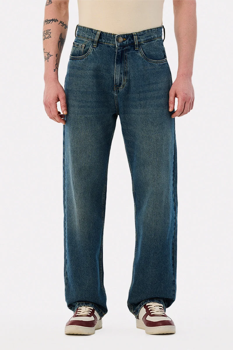 SNITCH Blue Blue Solid Loose Fit Casual Jeans for Men | Best Price UAE