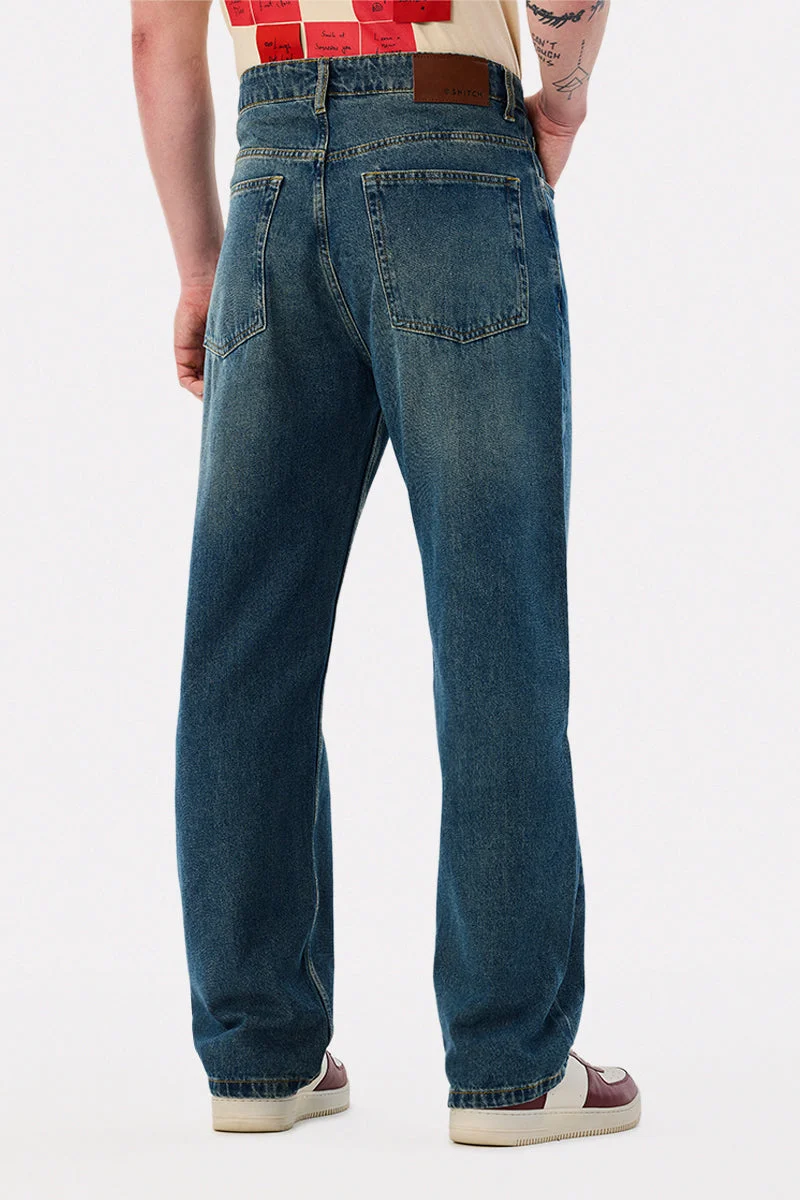 SNITCH Blue Blue Solid Loose Fit Casual Jeans for Men | Best Price UAE