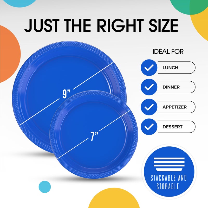 Exquisite Dark Blue Plastic Dinner & Dessert Plate Combo - 100 Pack  50-7 Inch Dessert & 50-9 Inch Dinner Plates  Perfect for Parties - Image 3