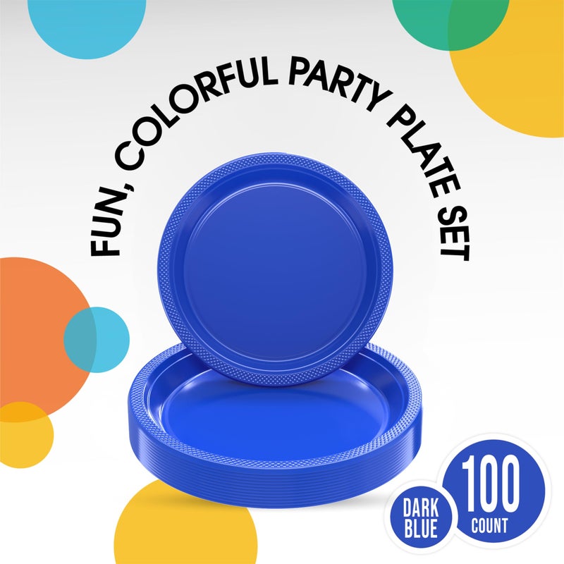 Exquisite Dark Blue Plastic Dinner & Dessert Plate Combo - 100 Pack  50-7 Inch Dessert & 50-9 Inch Dinner Plates  Perfect for Parties - Image 2